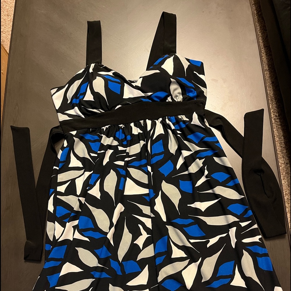 Impress medium sundress with ties with blue, grey, white and black